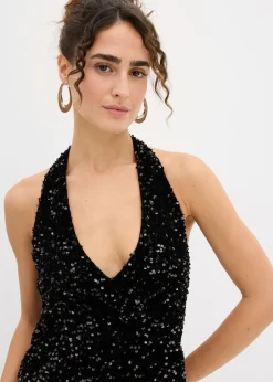 Vestido de lentejuelas anudado al cuello