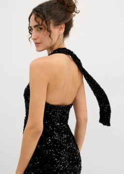 Vestido de lentejuelas anudado al cuello