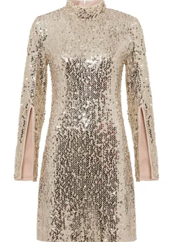 Vestido de lentejuelas con mangas de trompeta