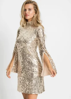 Vestido de lentejuelas con mangas de trompeta