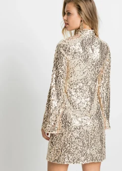 Vestido de lentejuelas con mangas de trompeta