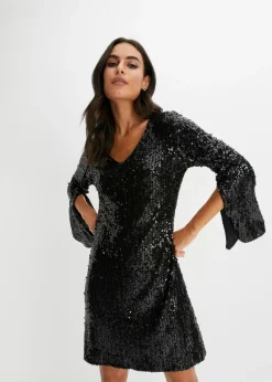 Vestido de lentejuelas con mangas de trompeta