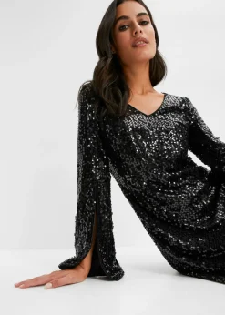 Vestido de lentejuelas con mangas de trompeta