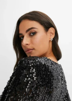 Vestido de lentejuelas con mangas de trompeta