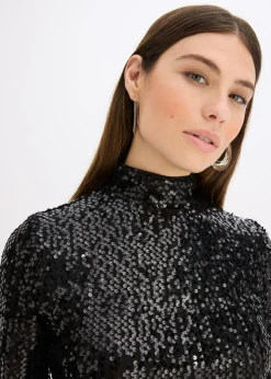 Vestido de lentejuelas con mangas de trompeta