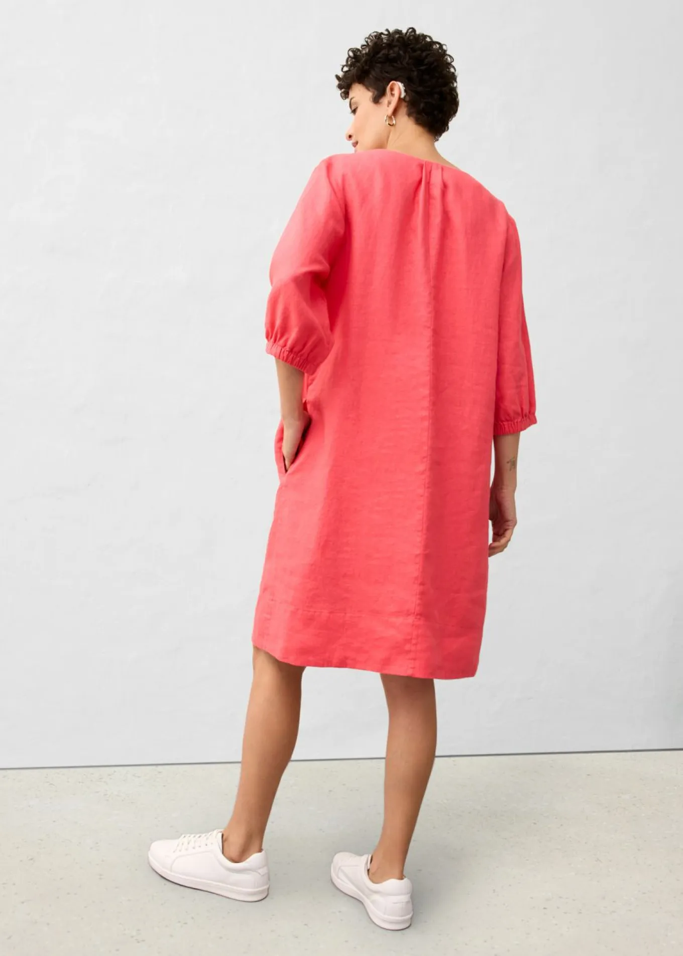 Vestido de lino puro con mangas 3/4