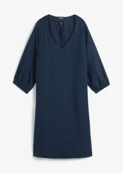Vestido de lino puro con mangas 3/4