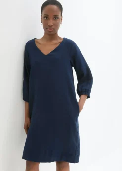 Vestido de lino puro con mangas 3/4