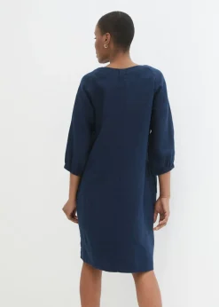 Vestido de lino puro con mangas 3/4