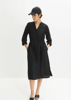 Vestido de mezcla de lino y viscosa con bolsillos