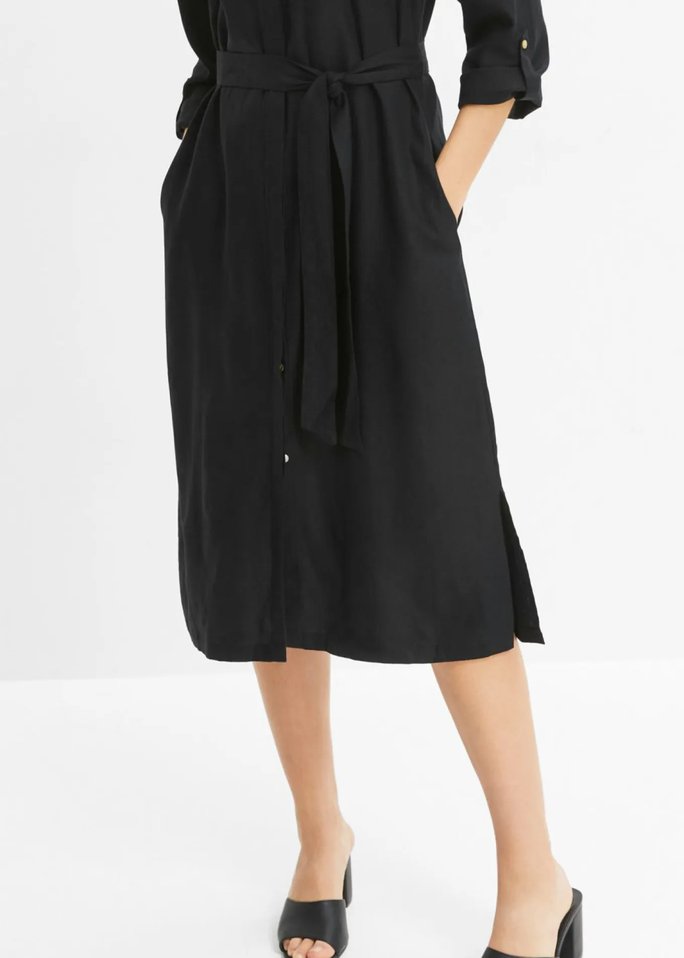 Vestido de mezcla de lino y viscosa con bolsillos