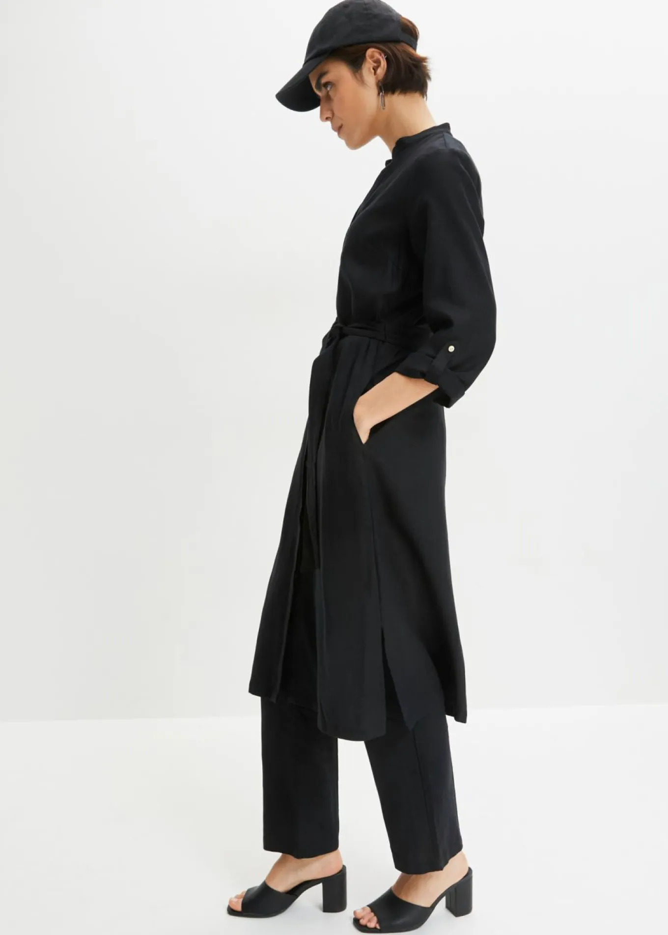Vestido de mezcla de lino y viscosa con bolsillos