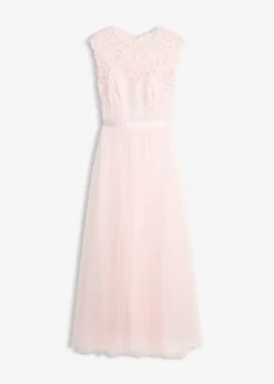 Vestido de noche con encaje y falda de tul fino