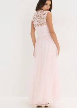 Vestido de noche con encaje y falda de tul fino