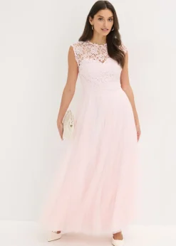 Vestido de noche con encaje y falda de tul fino