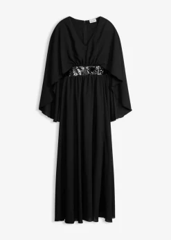 Vestido de noche de gasa fina con inserto de lentejuelas