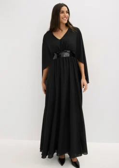 Vestido de noche de gasa fina con inserto de lentejuelas
