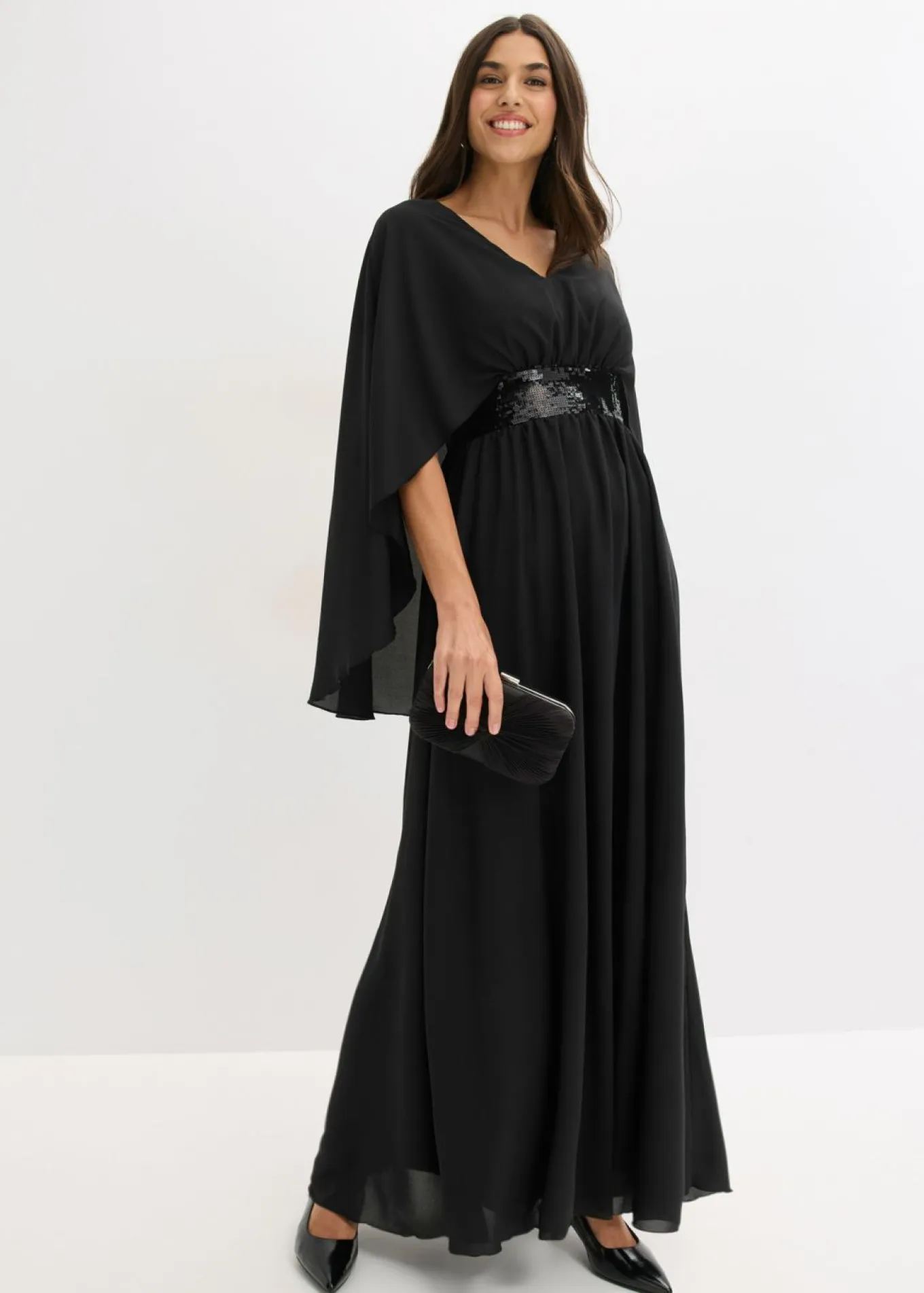 Vestido de noche de gasa fina con inserto de lentejuelas
