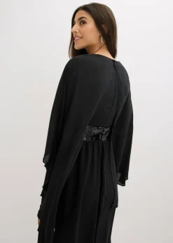 Vestido de noche de gasa fina con inserto de lentejuelas