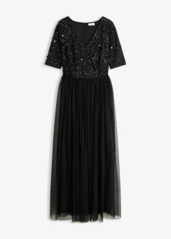 Vestido de noche de tul delicado con bordado de lentejuelas