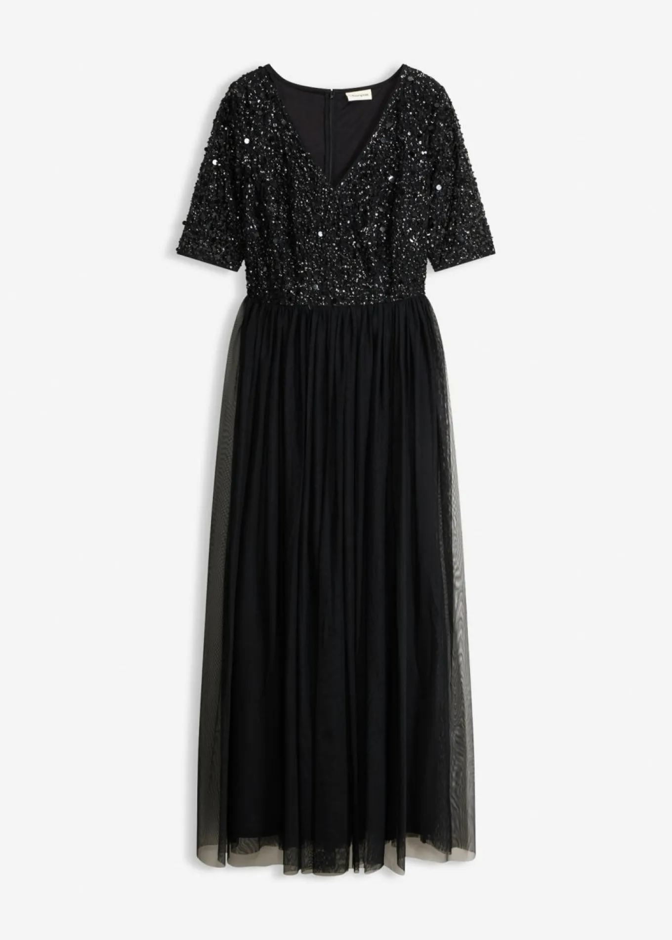 Vestido de noche de tul delicado con bordado de lentejuelas