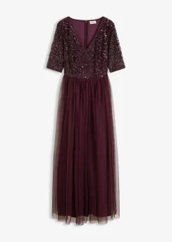 Vestido de noche de tul delicado con bordado de lentejuelas