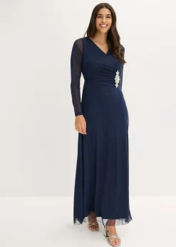 Vestido de noche de tul delicado con aplicación de piedras