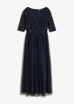 Vestido de noche de tul delicado con bordado de lentejuelas