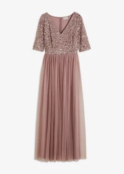 Vestido de noche de tul delicado con bordado de lentejuelas