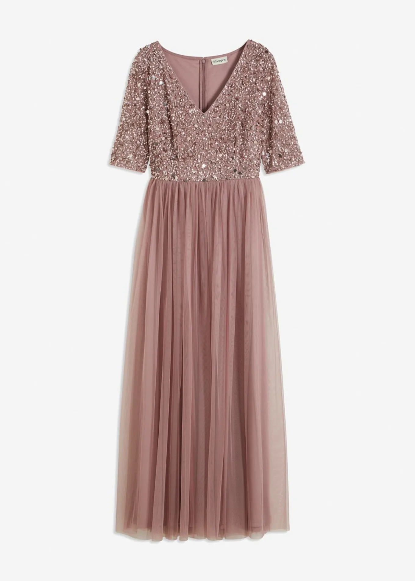 Vestido de noche de tul delicado con bordado de lentejuelas