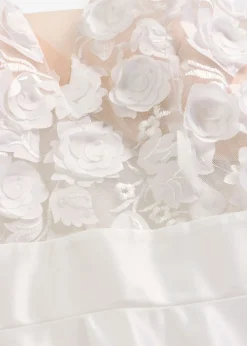 Vestido de novia de satén brillante con aplicaciones de flores