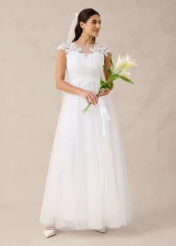 Vestido de novia de tul con encaje
