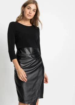 Vestido de piel sintética con parte superior de punto