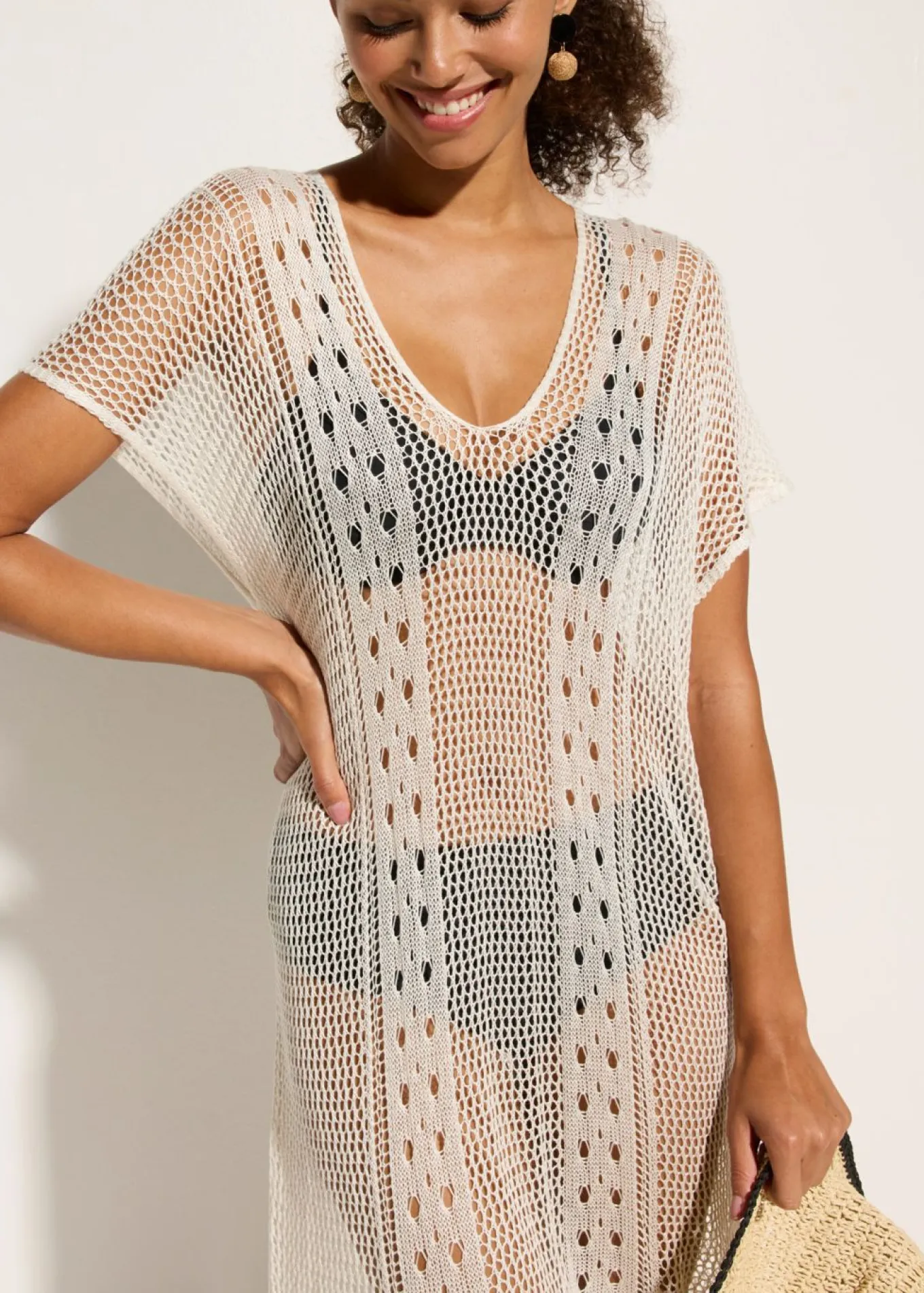 Vestido de playa con aspecto de ganchillo de viscosa fluida