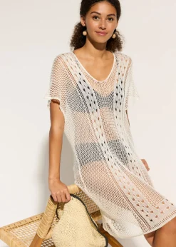 Vestido de playa con aspecto de ganchillo de viscosa fluida