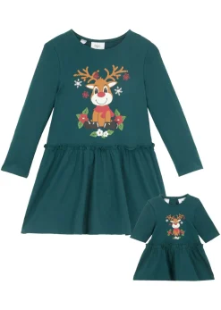 Vestido de punto + vestido para muñecas de algodón orgánico puro (conjunto de 2 piezas)