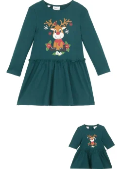 Vestido de punto + vestido para muñecas de algodón orgánico puro (conjunto de 2 piezas)