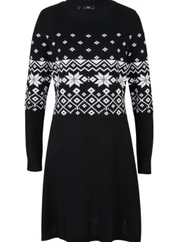 Vestido de punto acampanado con estampado noruego