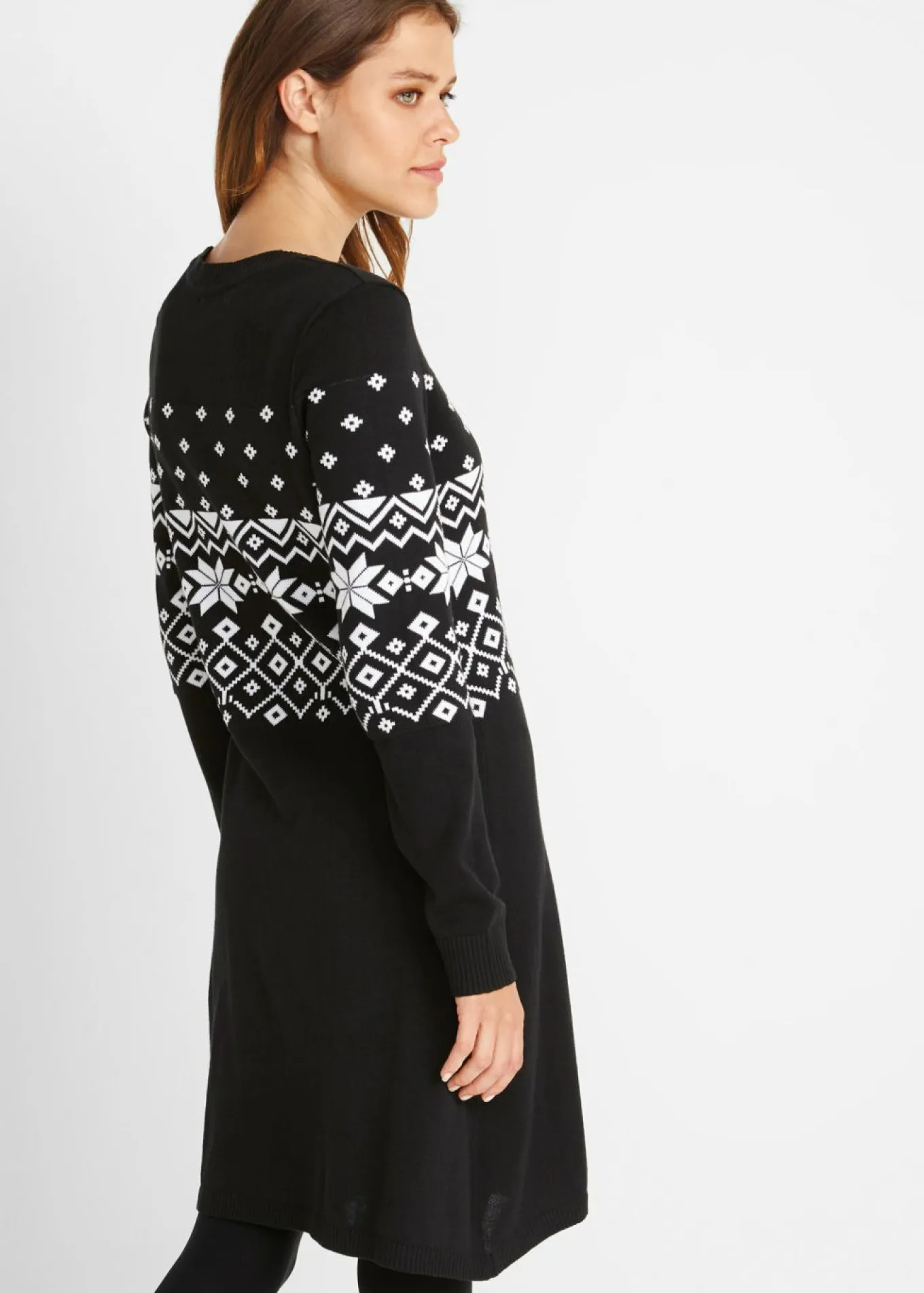 Vestido de punto acampanado con estampado noruego