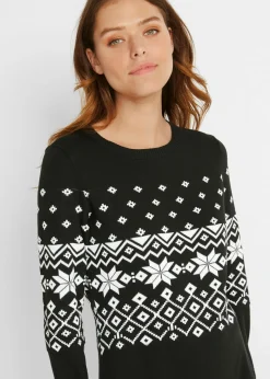 Vestido de punto acampanado con estampado noruego