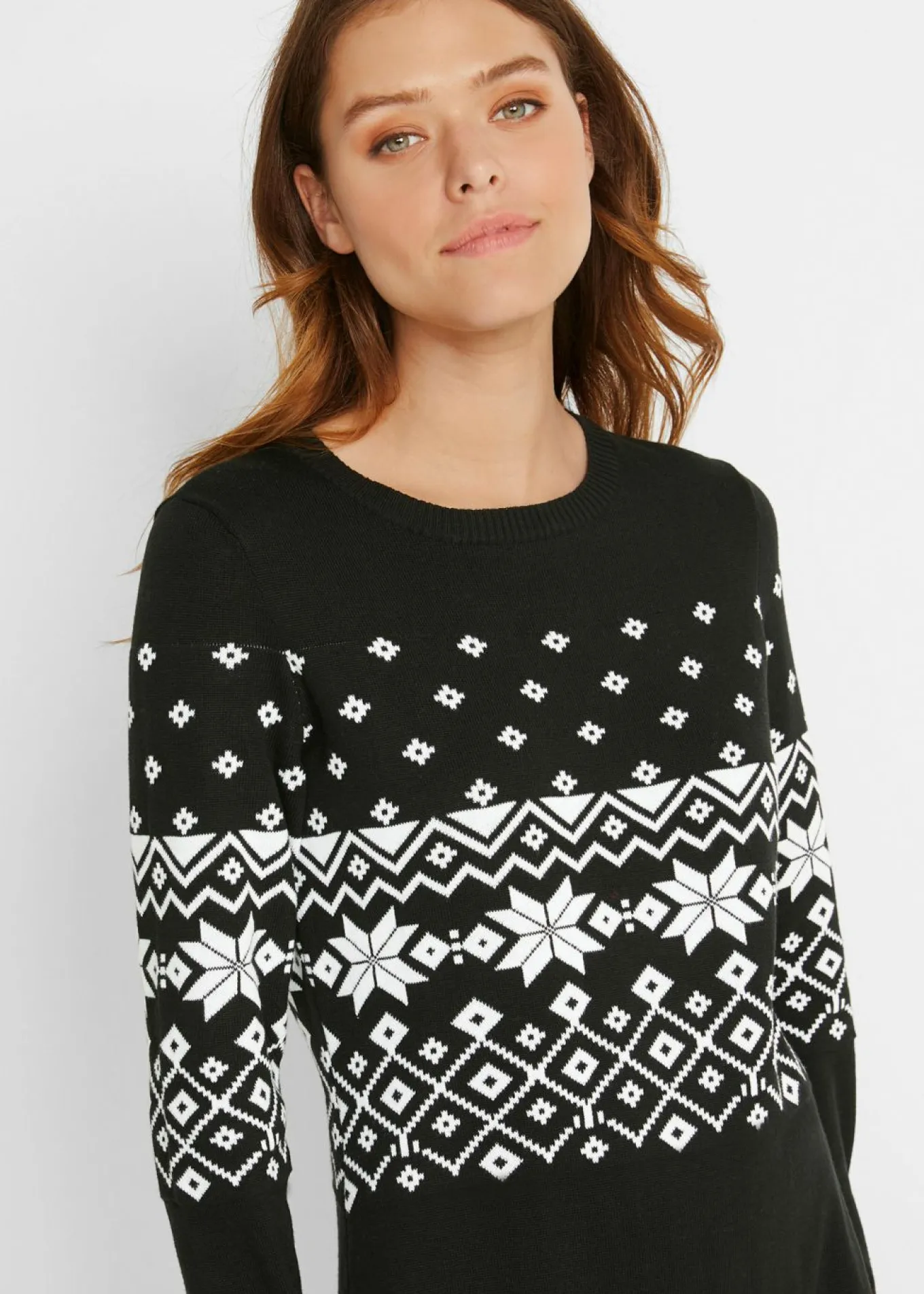 Vestido de punto acampanado con estampado noruego
