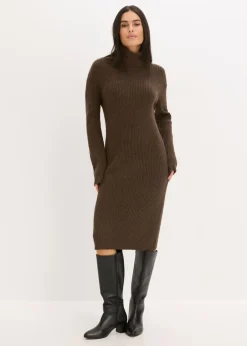 Vestido de punto acanalado con cuello vuelto