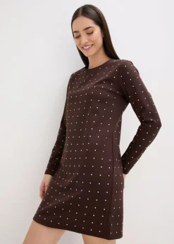 Vestido de punto con aplicaciones de piedras brillantes