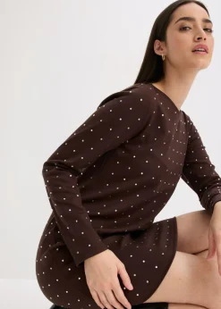 Vestido de punto con aplicaciones de piedras brillantes