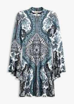 Vestido de punto con cuello alto y mangas con volantes