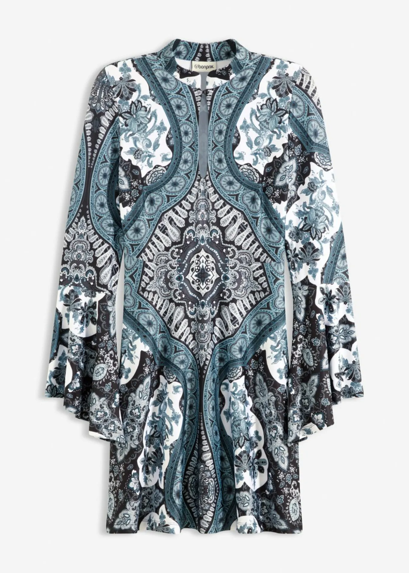 Vestido de punto con cuello alto y mangas con volantes