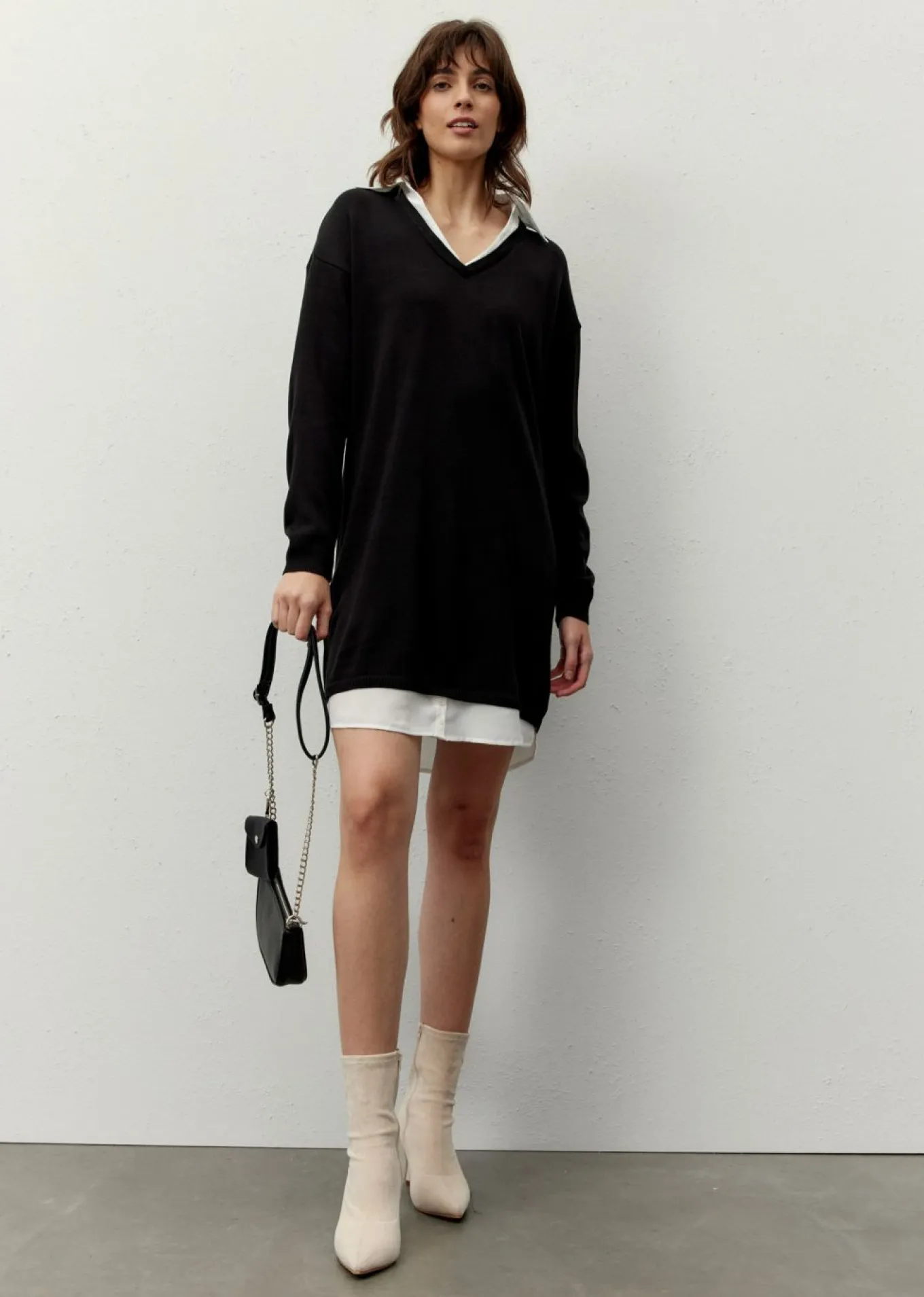 Vestido de punto con inserto de blusa