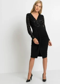 Vestido de punto con lentejuelas y drapeado