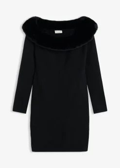 Vestido de punto con ribete de pelo sintético