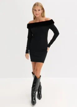 Vestido de punto con ribete de pelo sintético